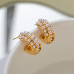 ZJX-169 Pearl Bali – Elegant Korean Style Earrings-Golden - Image 3