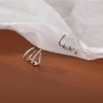 W Shape Zircon Korean Earring Cuff Earrings that Look Like Multiple Piercings for Women - Golden - Image 5