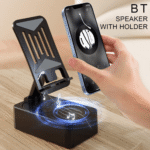 3-in-1 Rotating Foldable Mobile Phone Stand with Built-in Bluetooth Speaker – Adjustable Desktop Holder for Smartphones