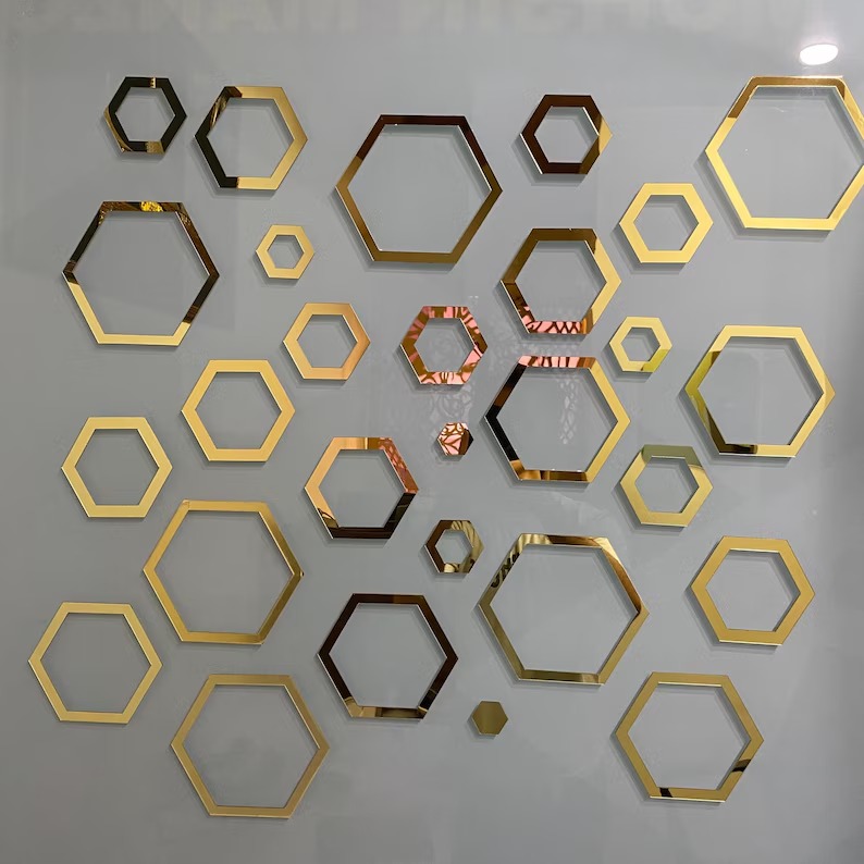 4cefd66f494cbed240261ea2bbcd3036 Hexagonal 2D Acrylic Wall Mirror Stickers | DIY Geometric Home Décor (24 Pcs, Mix Sizes) - Image 1