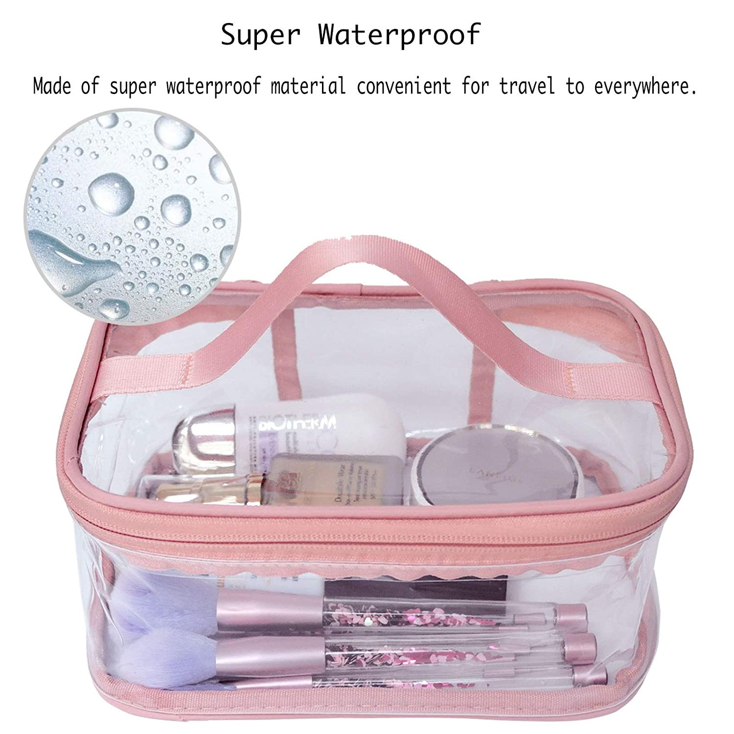 cosmatic plastic bag Cosmetic Organizer Makeup Brush Bag Cosmetics Transparent Multifunction Large Waterproof Portable Travel Makeup Cosmetic Bags (Pink Color) - Image 1